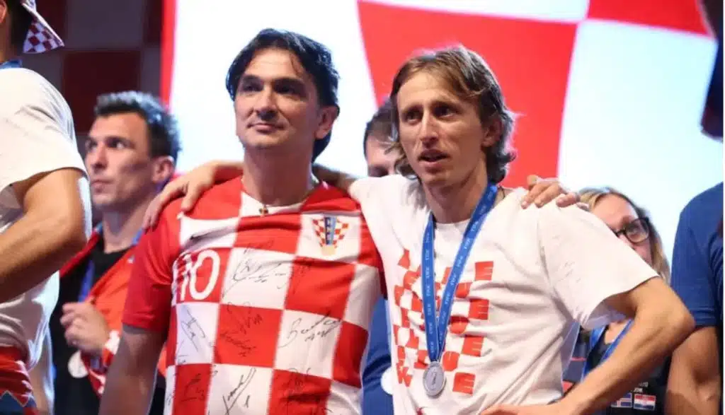 Zlatko Dalić i Luka Modrić na dočeku hrvatske reprezentacije 2018.